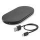 Wireless charging pad ● USB charging cable ● safety instructions ● Input: 5V/2A - 9V/1.67A ● Output: 5W/10W ● transmission distance &plusmn; 6mm ● efficiency &plusmn; 65%.