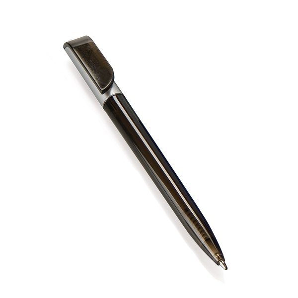 Twist action ● ballpoint pen ● transparent barrel ● black ink.